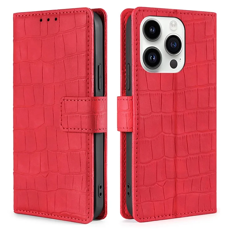 Pour iPhone 15 Pro Wallet Skin-touch Feeling Stand Flip Cover PU Leather Crocodile Texture Phone Case Shockproof Shell - Rouge