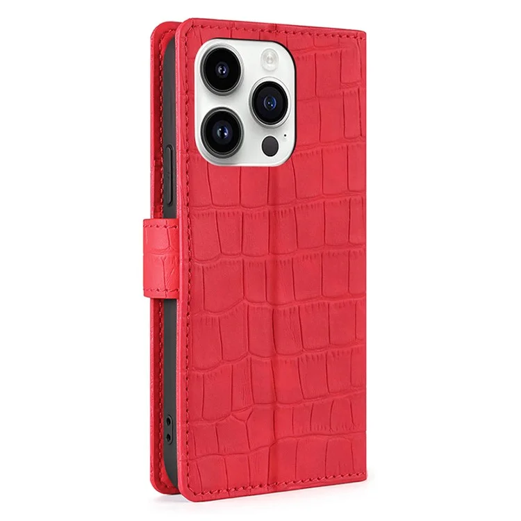 Pour iPhone 15 Pro Wallet Skin-touch Feeling Stand Flip Cover PU Leather Crocodile Texture Phone Case Shockproof Shell - Rouge