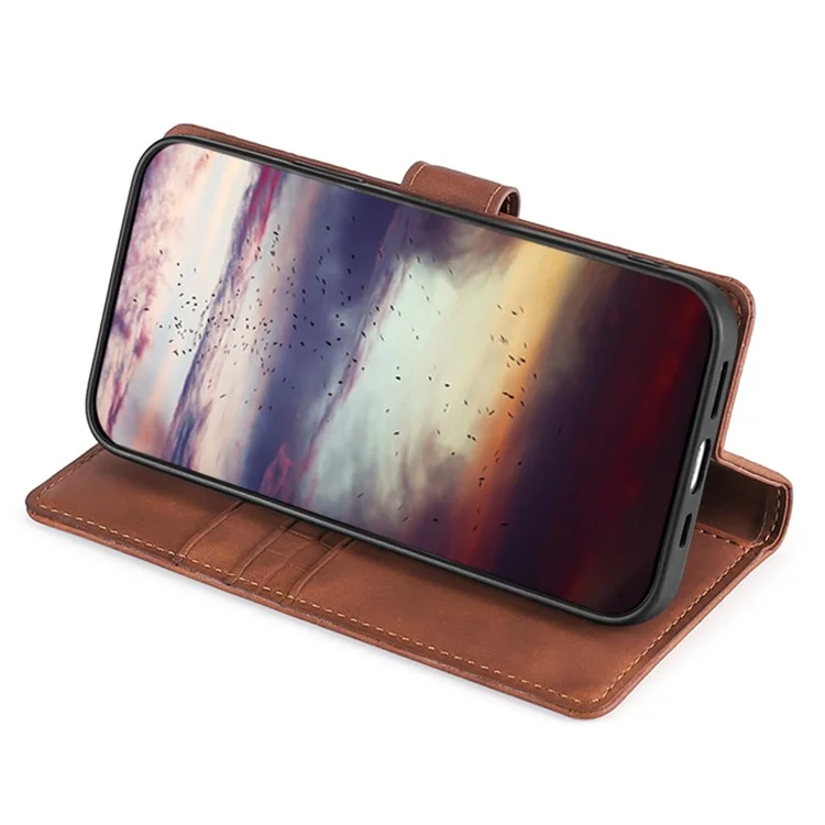 Per iPhone 15 PU Leather Crocodile Texture Phone Case Shockproof Wallet Skin-touch Feeling Stand Flip Cover - Marrone
