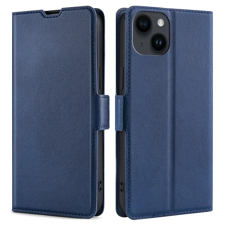 Per iPhone 15 Plus TPU+PU Leather Shell Shockproof Card Slot Phone Case Phone Stand Cover - Blue