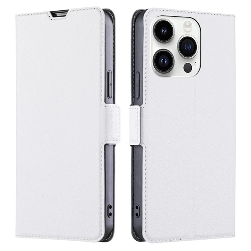 For iPhone 15 Pro Shockproof Card Slot Phone Case Phone Stand Cover TPU+PU Leather Shell - White