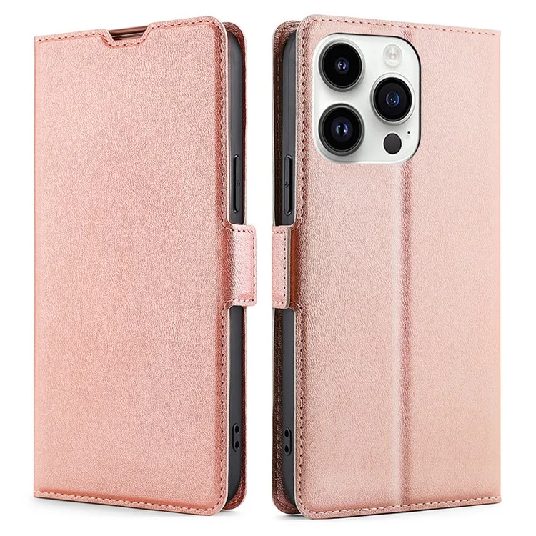 Para iPhone 15 Pro Max Capa de Telefone à Prova de Choque Slot para Cartão TPU+PU Leather Shell Phone Stand Cover - Rose Gold