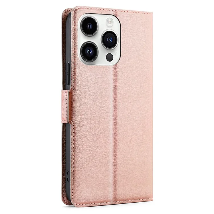 Para iPhone 15 Pro Max Capa de Telefone à Prova de Choque Slot para Cartão TPU+PU Leather Shell Phone Stand Cover - Rose Gold