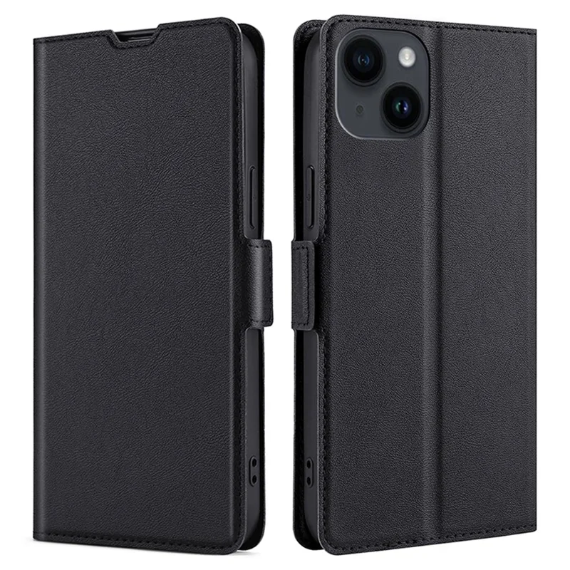 For iPhone 15 Card Slot Phone Case TPU+PU Leather Shell Shockproof Phone Stand Cover - Black