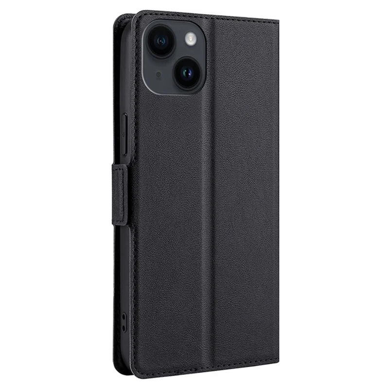 For iPhone 15 Card Slot Phone Case TPU+PU Leather Shell Shockproof Phone Stand Cover - Black