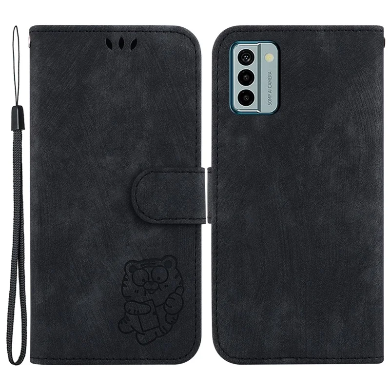 Pour Nokia G22 Lovely Tiger Imprint Phone Case Magnetic Clasp Leather Wallet Stand Cover - Noir
