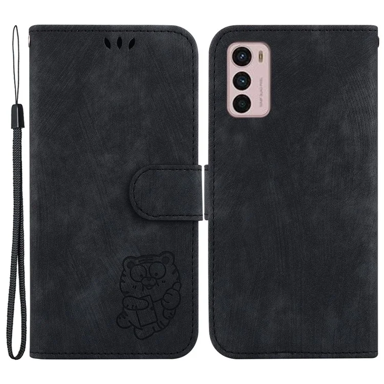 Para Motorola Moto G42 4G Carteira de Couro com Suporte Capa de Telefone Celular com Padrão de Tigre Fofo - Preto