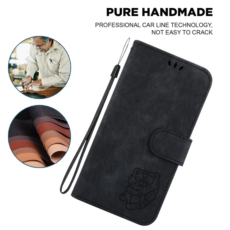 Para Motorola Moto G42 4G Carteira de Couro com Suporte Capa de Telefone Celular com Padrão de Tigre Fofo - Preto