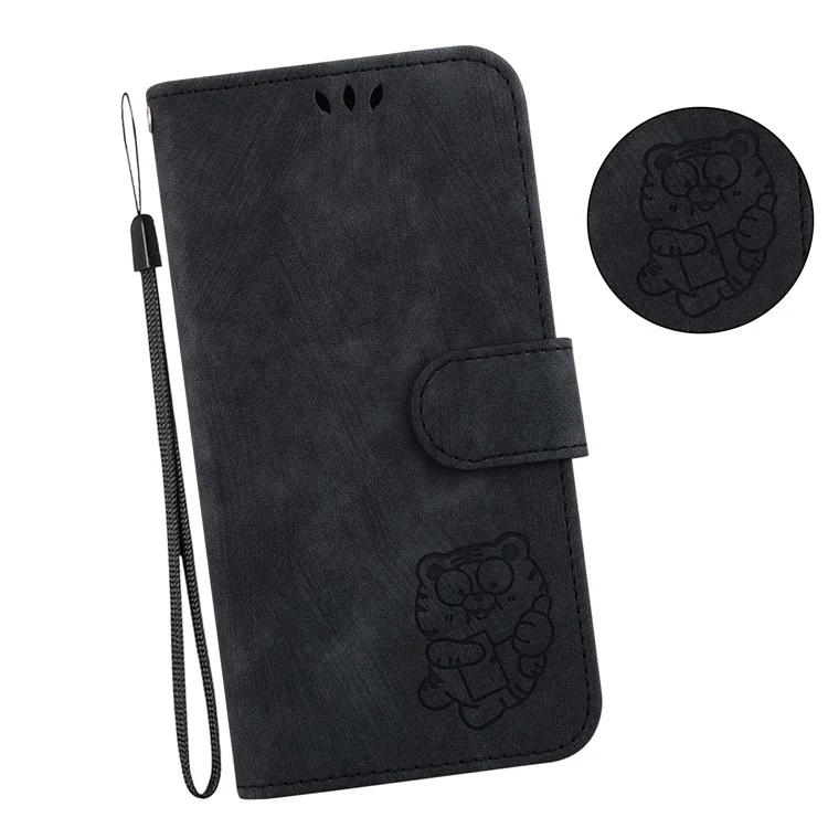 Para Motorola Moto G42 4G Carteira de Couro com Suporte Capa de Telefone Celular com Padrão de Tigre Fofo - Preto