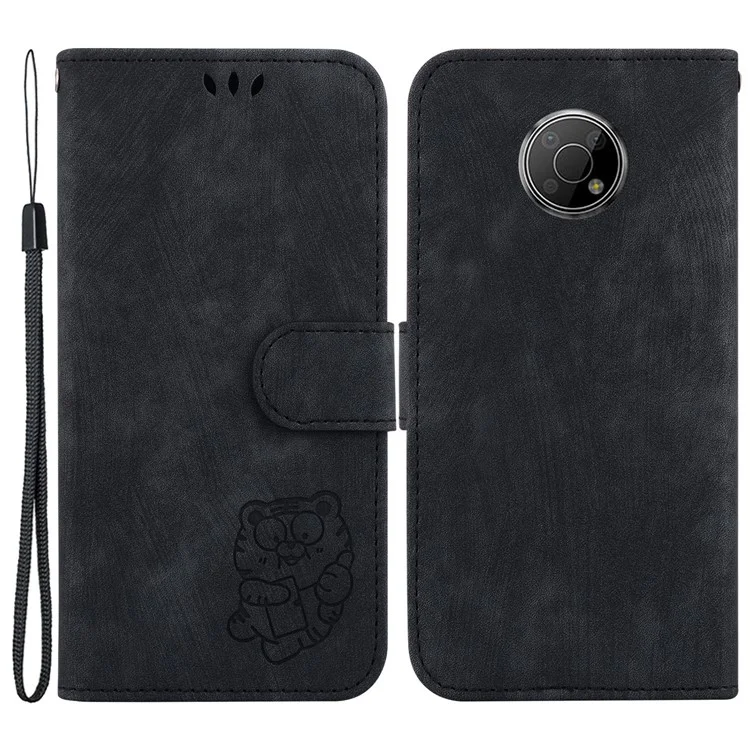 Pour Nokia G300 Lovely Tiger Imprint Portefeuille Stand Cover Magnetic Clasp Leather Phone Case - Noir