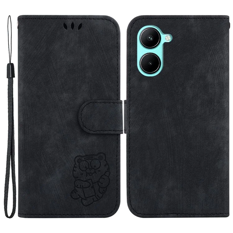 Capa de Telefone PU Leather Wallet Stand para Realme C33 4G Lovely Tiger Imprint Anti-drop - Preto