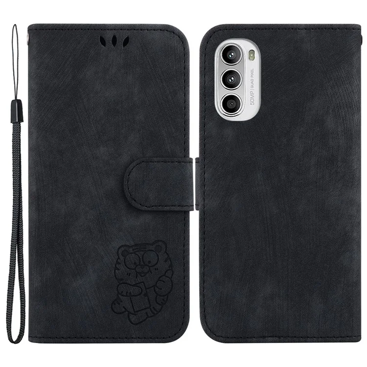 Für Motorola Moto G62 5G Süßer Tiger Imprint Anti-Kratzer Leder Geldbörse Stand Handyhülle - Schwarz