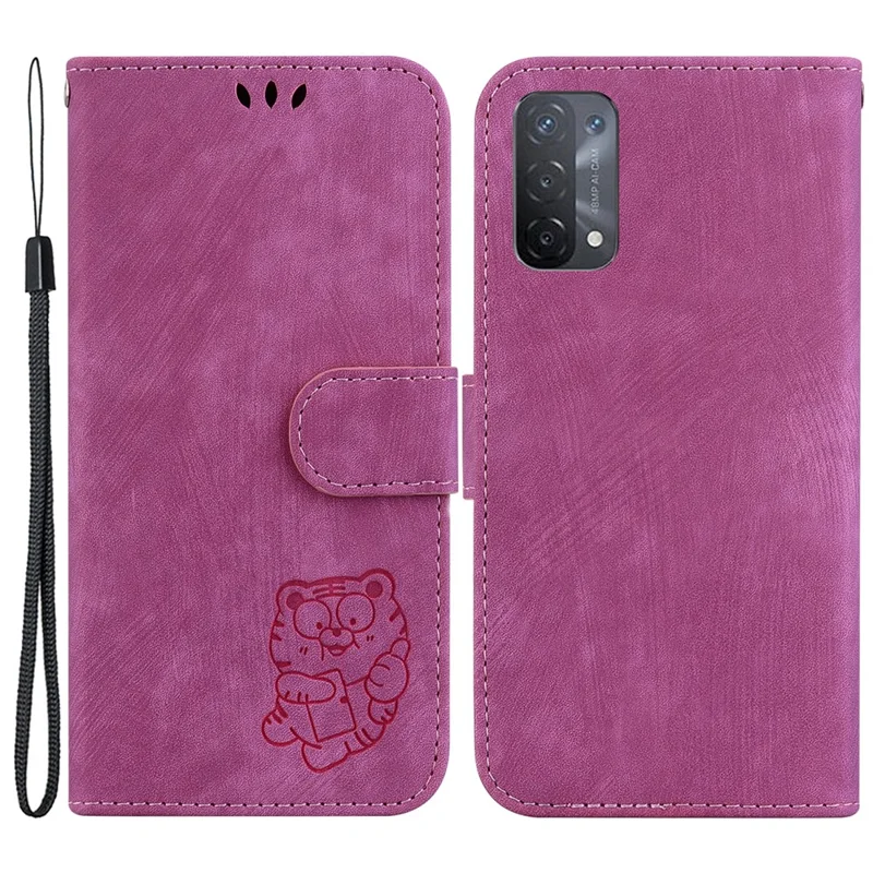 PU Кожаная Раковина Для Oppo A74 5G / A93 5G / A54 5g, Прекрасный Тигровый Отпечаток с Переворотом на Крышке. - Роза