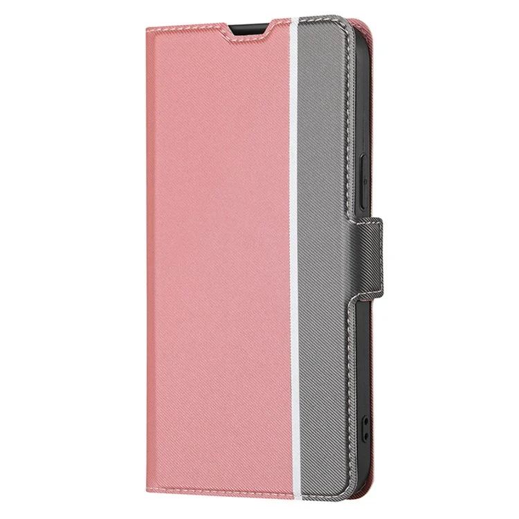 For iPhone 15 Stand Anti-Scratch TPU+PU Leather Case Twill Texture Phone Cover Card Holder Shell - Pink