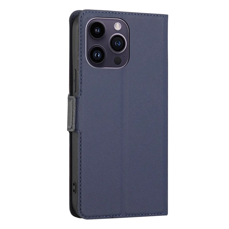 Pour iPhone 15 Pro Max Twill Texture Phone Cover Card Holder Stand Anti-Scratch TPU+PU Leather Case - Bleu