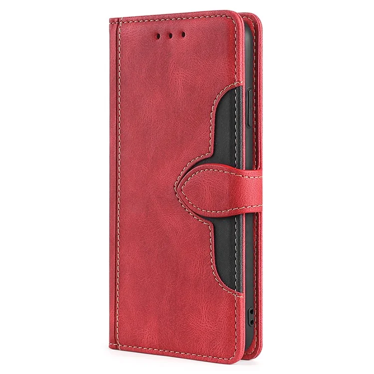 For iPhone 15 Plus Skin-touch Wallet Phone Case Straw Hat PU Leather Stand Phone Cover - Red