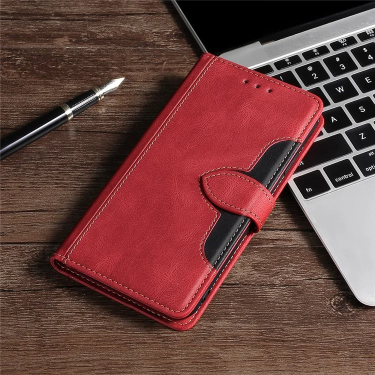 For iPhone 15 Plus Skin-touch Wallet Phone Case Straw Hat PU Leather Stand Phone Cover - Red