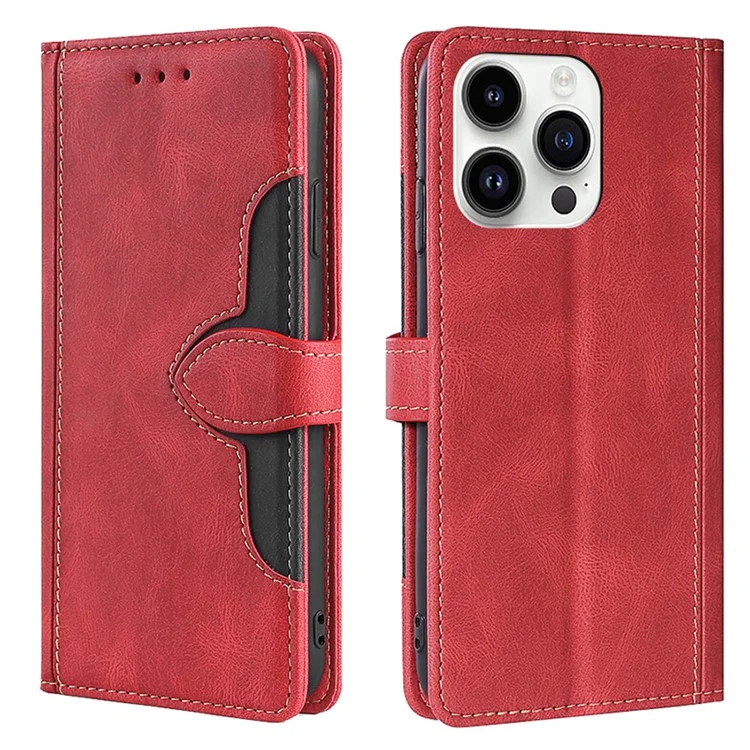 Für iPhone 15 Pro Strohhut Handyhülle Skin-Touch-Schale PU-Leder Stand Wallet Handyhülle - Rot