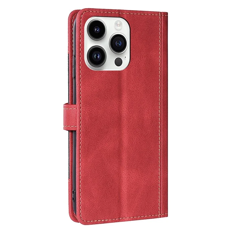 Für iPhone 15 Pro Strohhut Handyhülle Skin-Touch-Schale PU-Leder Stand Wallet Handyhülle - Rot