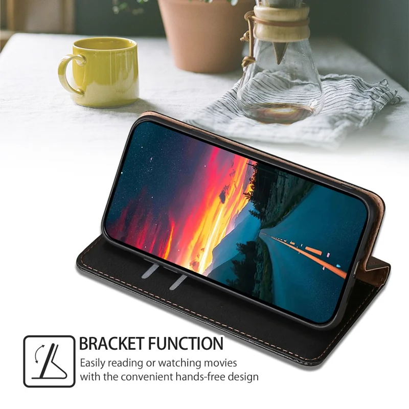 Phone Case for iPhone 15 , Magnetic Closure Stand Wallet Full Protection PU Leather + TPU Phone Cover - Black