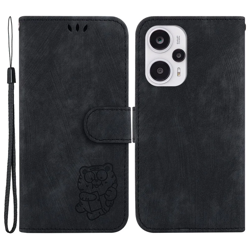 Stand Wallet Phone Case per Xiaomi Poco F5 5G / Redmi Note 12 Turbo, Custodia a Libro in Pelle PU con Stampa a Tema Tigre - Nero