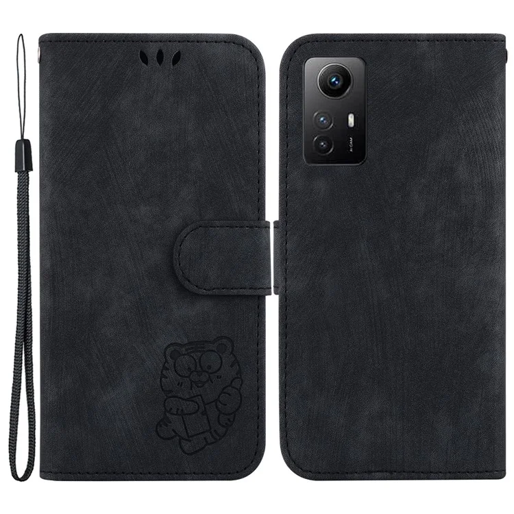Étui de téléphone en cuir PU pour Xiaomi Redmi Note 12S 4G, étui portefeuille à motif tigre entièrement enveloppé avec support - Noir