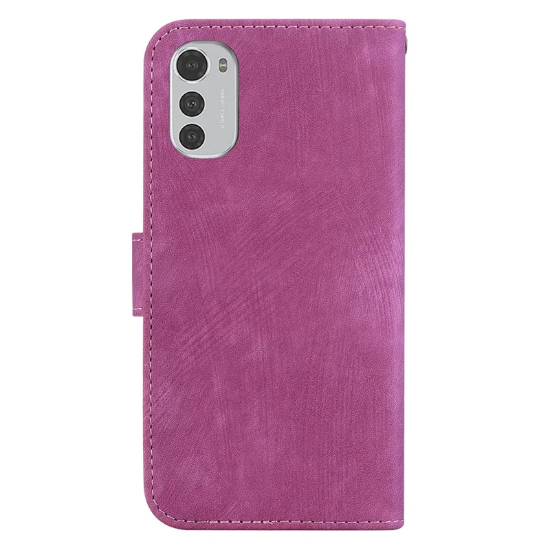 Flip Case for Motorola Moto E32 4G Foldable Stand Wallet Tiger Pattern Imprinted PU Leather Cellphone Cover - Rose