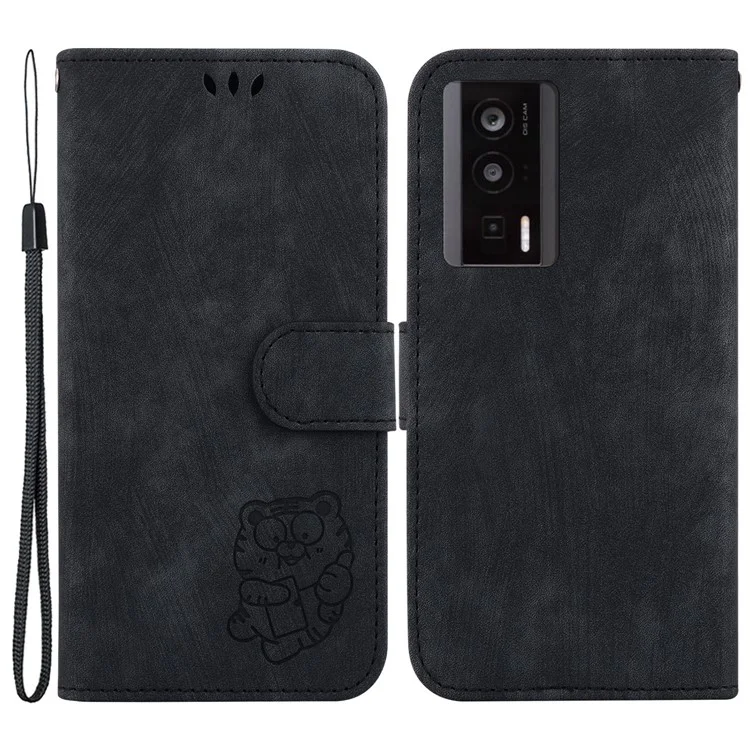 Capa de Couro PU para Xiaomi Redmi K60 5G / K60 Pro 5G / Poco F5 Pro 5G Stand Wallet Tiger Pattern Imprinted Cellphone Flip Cover - Preto