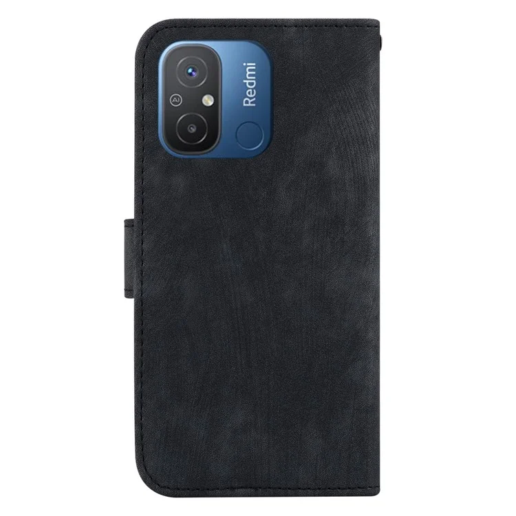 Leather Phone Case for Xiaomi Redmi 12C 4G Stand Wallet Tiger Pattern Imprinted Cover - Black