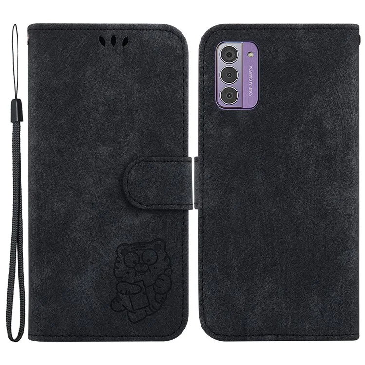 Für Nokia G42 Lovely Tiger Imprint Lederständer Abdeckung Magnetverschluss Brieftasche Handyhülle - Schwarz