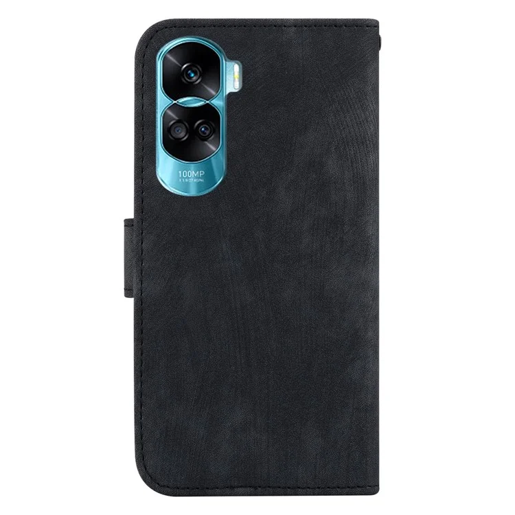 For Honor 90 Lite 5G Wallet Stand Phone Case Magnetic Clasp Lovely Tiger Imprint Leather Cover - Black