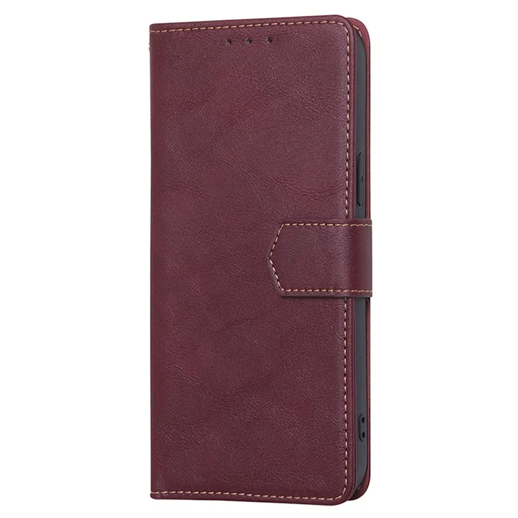 For iPhone 15 Anti-Scratch PU Leather Flip Case RFID Blocking Wallet Stand Phone Cover - Wine Red