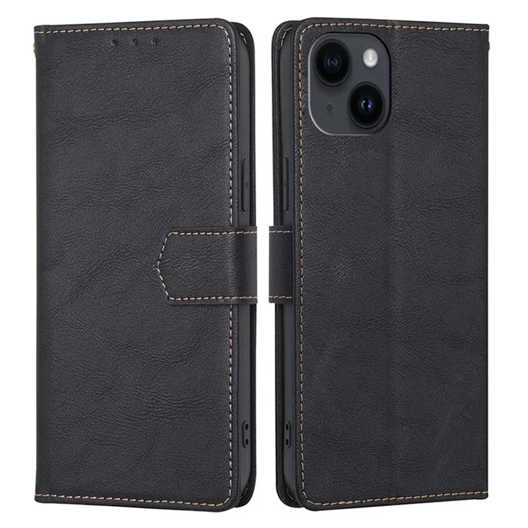 Pour iPhone 15 Anti-Scratch PU Leather Flip Case RFID Blocking Wallet Stand Phone Cover - Noir