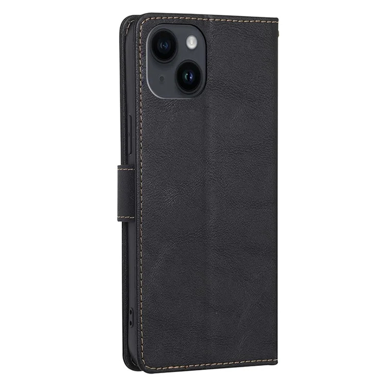 Pour iPhone 15 Anti-Scratch PU Leather Flip Case RFID Blocking Wallet Stand Phone Cover - Noir