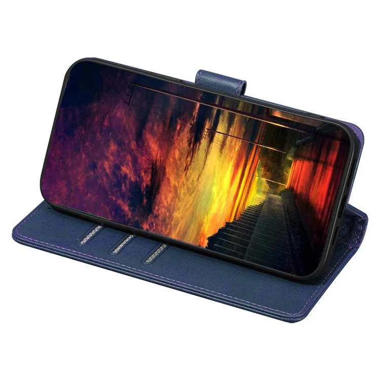 Per iPhone 15 Pro Anti-Drop PU Leather Flip Cover RFID Blocking Wallet Stand Phone Case - Blu