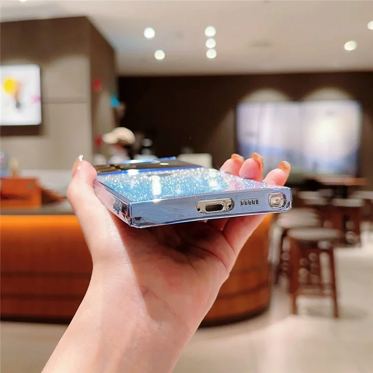 Phone Case For Samsung Galaxy S23 Ultra , Electroplating Edge Gradient Glitter Powder TPU Phone Cover - Blue