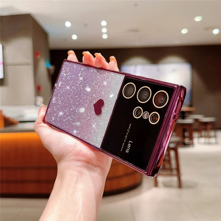 Phone Case For Samsung Galaxy S23 Ultra , Electroplating Edge Gradient Glitter Powder TPU Phone Cover - Blue