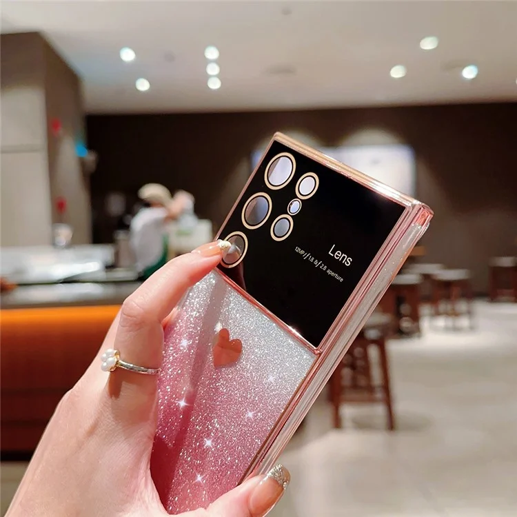 Phone Case For Samsung Galaxy S23 Ultra , Electroplating Edge Gradient Glitter Powder TPU Phone Cover - Blue