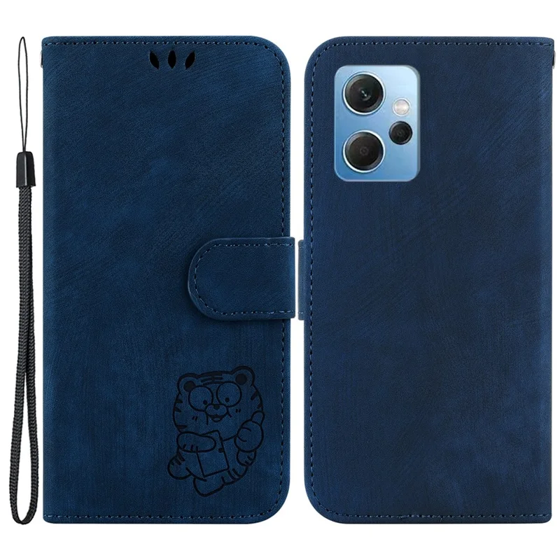 For Xiaomi Redmi Note 12 4G Wallet Phone Case Lovely Tiger Imprint Magnetic Clasp Leather Cover - Dark Blue