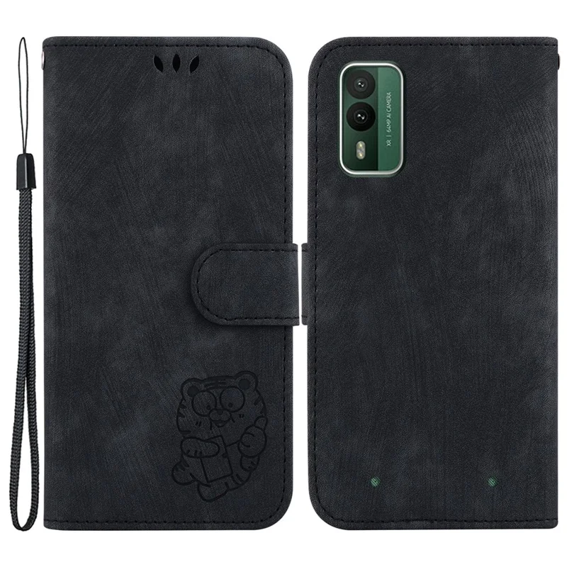 Для Nokia XR21 Lovely Tiger Imprint Wallet Stand Case Magnetic Clasp Leather Phone Cover - Черный
