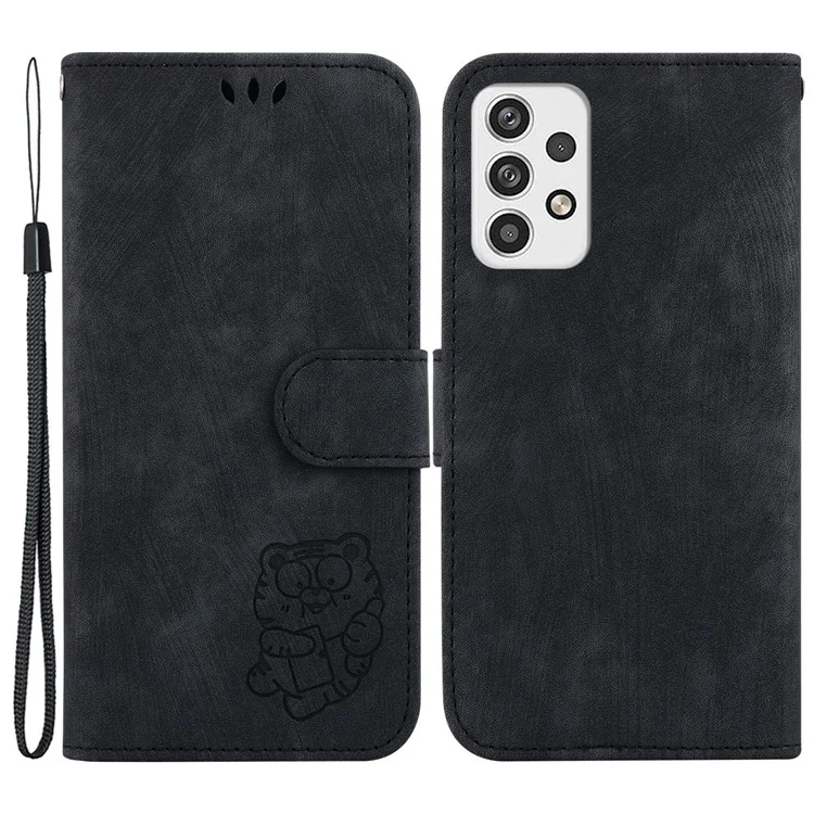 Flip Case for Samsung Galaxy A53 5G Adjustable Stand Wallet Tiger Pattern Imprinted PU Leather Cellphone Cover - Black