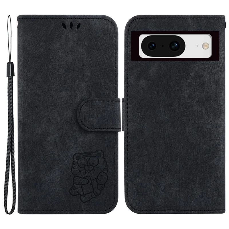 Flip Stand Case for Google Pixel 8 Wallet Tiger Pattern Imprinted PU Leather Cellphone Cover - Black