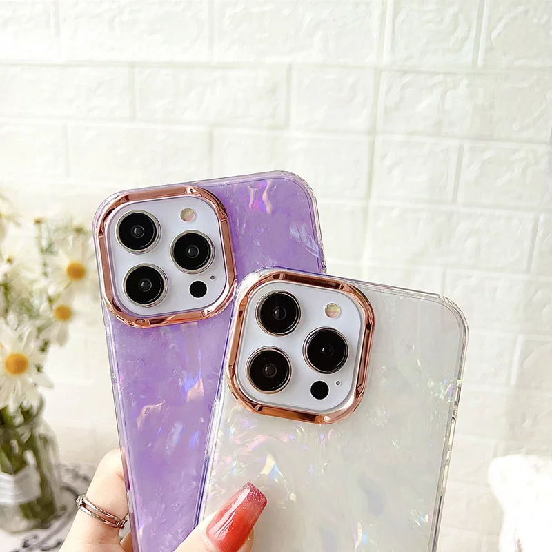 TPU+PC Phone Cover for iPhone 15 Pro Max , IMD Shell Pattern Back Protector Case - Light Pink