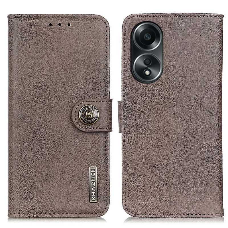 KHAZNEH Per Oppo A78 4G Custodia antiurto in pelle bovina Texture Custodia in pelle PU con supporto a portafoglio Custodia per telefono - Kaki