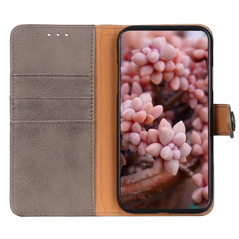 KHAZNEH Per Oppo A78 4G Custodia antiurto in pelle bovina Texture Custodia in pelle PU con supporto a portafoglio Custodia per telefono - Kaki