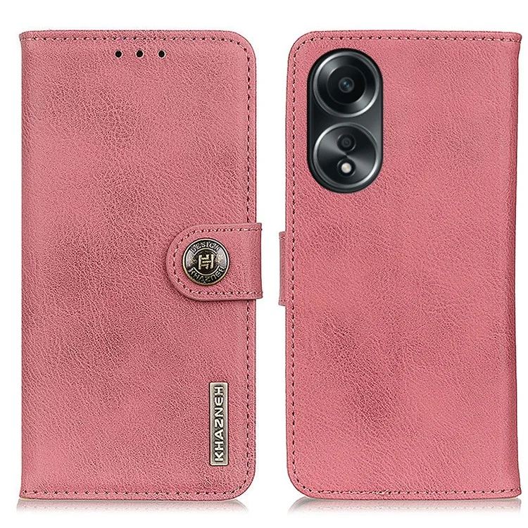 KHAZNEH para Oppo A78 4G Funda de Textura de Piel de Vaca a Prueba de Golpes Funda de Cartera de Cuero PU con Soporte - Rosa