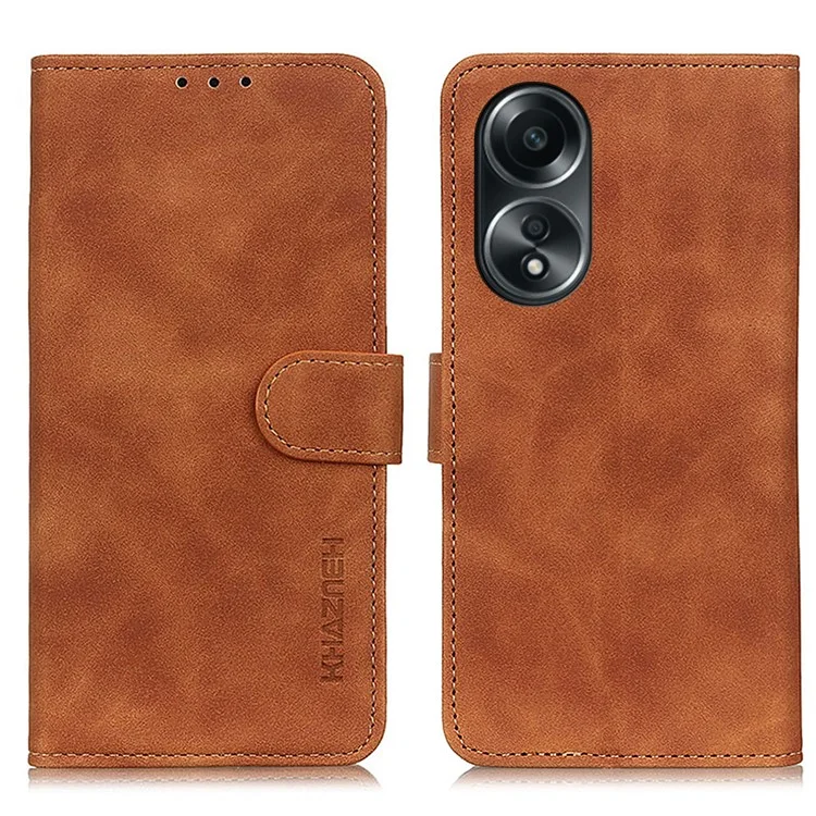 KHAZNEH Per Oppo A78 4G Custodia per telefono in pelle PU con texture retrò e supporto - Marrone