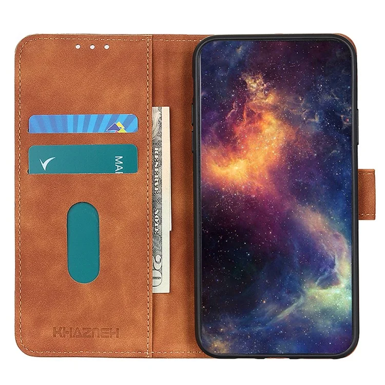 KHAZNEH Per Oppo A78 4G Custodia per telefono in pelle PU con texture retrò e supporto - Marrone