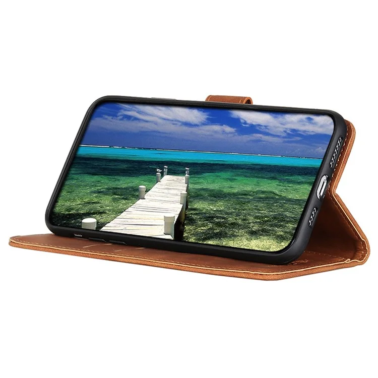KHAZNEH Per Oppo A78 4G Custodia per telefono in pelle PU con texture retrò e supporto - Marrone