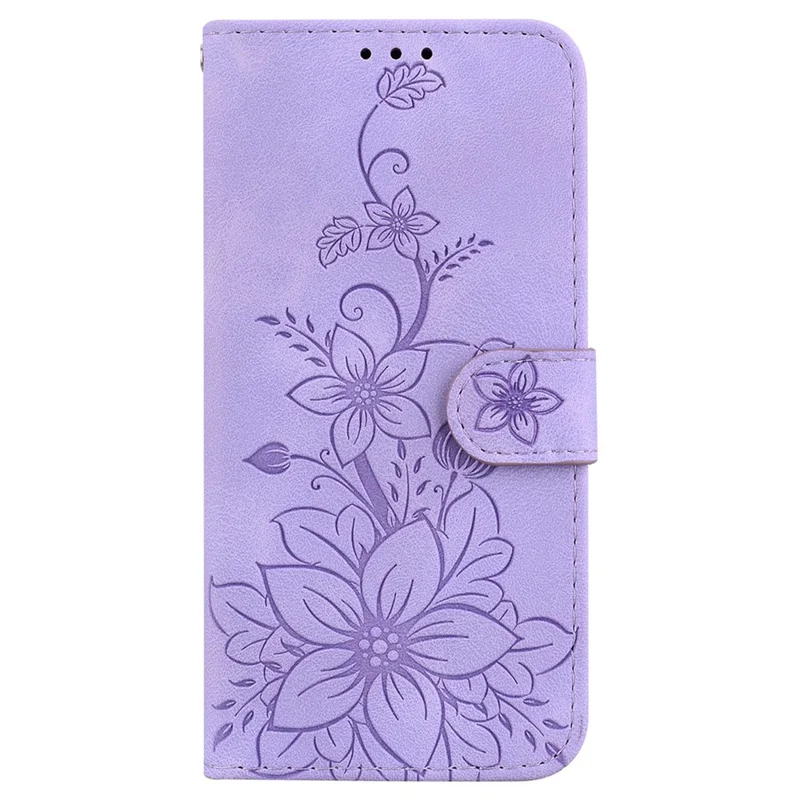 Imprinted Lily Flower Wallet Case for Huawei nova Y61 4G , PU Leather Stand Phone Cover - Purple